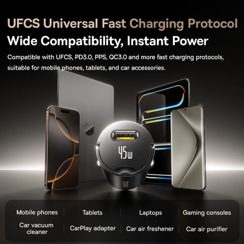 Tẩu Sạc Ô Tô 1C Baseus PrimeTrip VP2 45W (with C to C 60W 1m Cable)