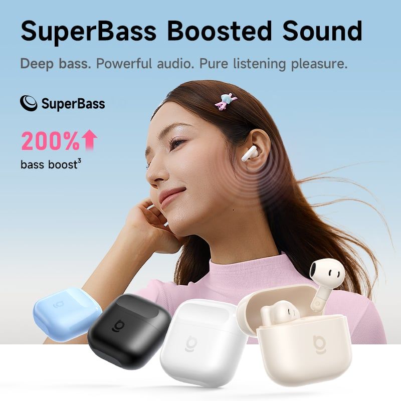 Tai Nghe Không Dây TWS Bass BS2 Lite (Bluetooth v6.0, 7H, SuperBass Boosted Sound, IP55, 2-Mic Sound, Al-Powered  Sensors, Voice Boost, ENC Call Clarity)