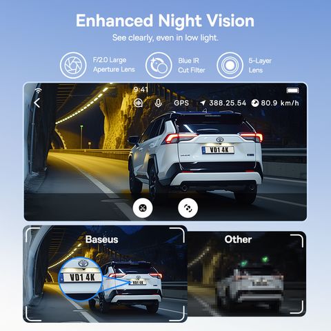 Cam Hành Trình Cho Ô Tô Baseus PrimeTrip VD1 Pro 4K (170° Adjustable View, Solar Sync System, 2.4GHz WiFi & App Control, Enhanced Night Vision, GPS Positioning)