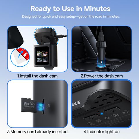 Cam Hành Trình Cho Ô Tô Baseus PrimeTrip VD1 Pro 4K (170° Adjustable View, Solar Sync System, 2.4GHz WiFi & App Control, Enhanced Night Vision, GPS Positioning)