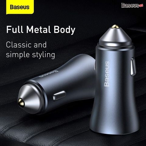 Tẩu sạc nhanh Baseus Golden Contactor Pro 40W – Dual USB/U+C, PD 20W/QC 3.0, vỏ nhôm cao cấp, dùng cho ô tô tiện lợi