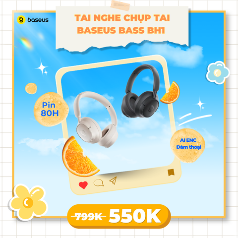 Tai Nghe Chụp Tai Không Dây Baseus Bass BH1 (Bluetooth v6.0, 80H, 600mAh, SuperBass 2.0, AI ENC, Ultra-Low Latency, Smart App Control)