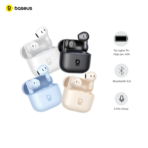 Tai Nghe Không Dây TWS Bass BS2 Lite (Bluetooth v6.0, 7H, SuperBass Boosted Sound, IP55, 2-Mic Sound, Al-Powered  Sensors, Voice Boost, ENC Call Clarity)