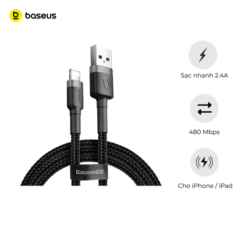 Cáp sạc nhanh, truyền dữ liệu tốc độ cao Baseus Cafule Lightning cho iPhone/ iPad ( 2.4A, Sạc nhanh, Siêu bền)