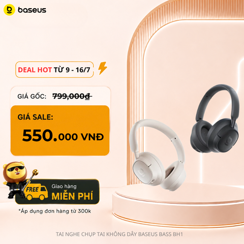 Tai Nghe Chụp Tai Không Dây Baseus Bass BH1 (Bluetooth v6.0, 80H, 600mAh, SuperBass 2.0, AI ENC, Ultra-Low Latency, Smart App Control)