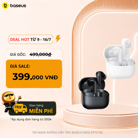 Tai Nghe Không Dây TWS Baseus Bass EP10 NC (Bluetooth v6.0, 7H, -43dB Deep Noise Cancelling, SuperBass, IP55, 58ms Low Latency)