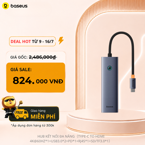 Hub Mở Rộng Kết Nối Đa Năng Baseus Flite Series HUB Docking Station Cho Macbook Laptop Smartphone Tablet (Type-C to USB3.0 RJ45 SD/TF HDMI 4K/60Hz PD 100W)