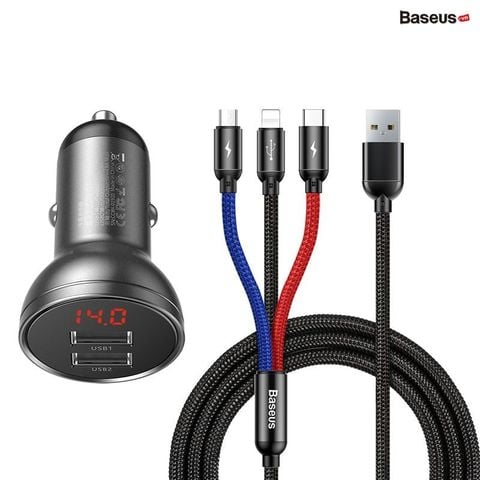 Tẩu sạc đa năng dùng cho xe ô tô Baseus Digital Display (24W, Dual USB 4.8A, Car Fast Charger)