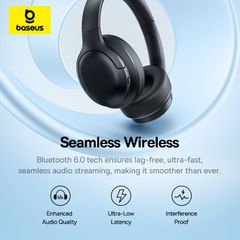 Tai Nghe Chụp Tai Không Dây Baseus BH1 Lite (Bluetooth v6.0, 80H, Super Bass Hit, Super Bass Hit, Enhanced Audio Quality, Ultra-Low Latency, Interference Proof, Al-Powered Voice Boost, Sound Sensor Directional, ENC Clear Calls)