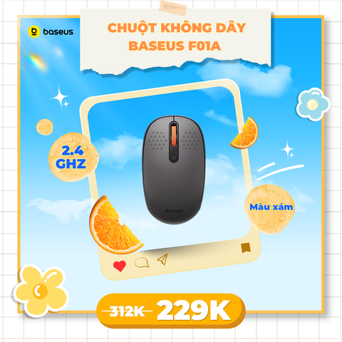 Chuột không dây Baseus F01B – 3 chế độ: 2.4GHz/Bluetooth 5.0/3.0, 1600dpi, dùng cho laptop, MacBook, iPad