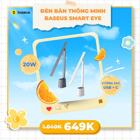 Đèn bàn thông minh Baseus Smart Eye – Gập gọn, pin sạc, cảm biến ánh sáng, ánh sáng tự nhiên 3000K–6000K