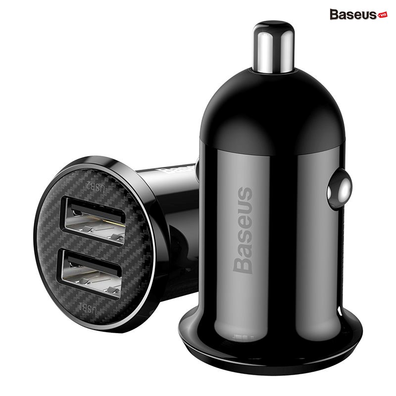 Tẩu sạc cho xe hơi Baseus Grain Pro Car Charger (Dual USB 4.8A ) Black Tẩu sạc cho xe hơi Baseus Grain Pro Car Charger (Dual USB 4.8A ) Black