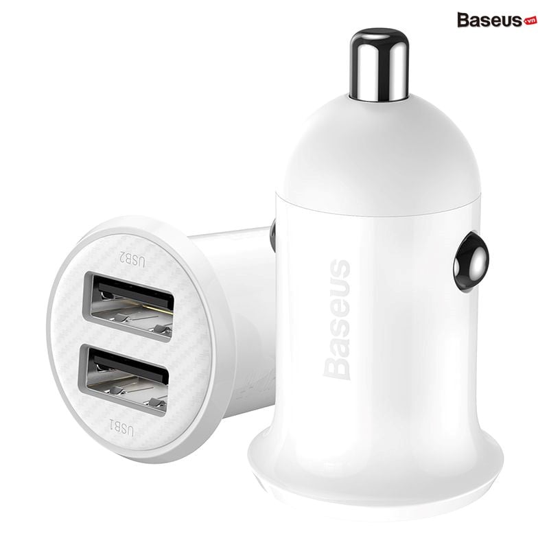 Tẩu sạc cho xe hơi Baseus Grain Pro Car Charger (Dual USB 4.8A ) White Tẩu sạc cho xe hơi Baseus Grain Pro Car Charger (Dual USB 4.8A ) White