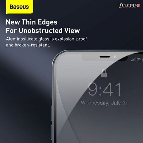 Kính cường lực Baseus 0.23mm iPhone 12 – Full viền, chống bể mép, mép dẻo PET, bộ 2 miếng, bền chắc