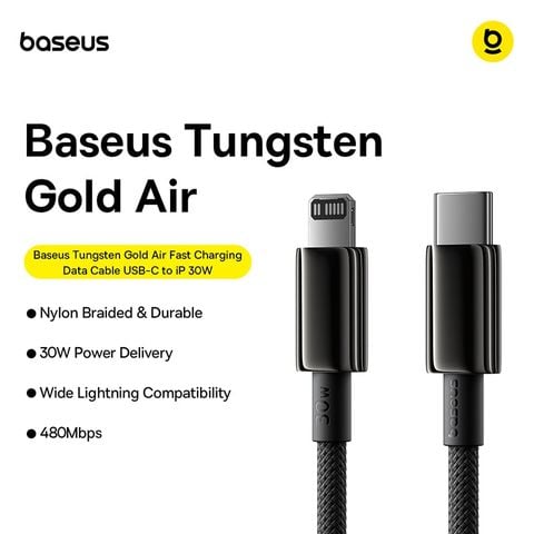 Cáp Sạc Nhanh C to Lightning Baseus Tungsten Gold Air 30W (1.2m/2m, 480Mbps)
