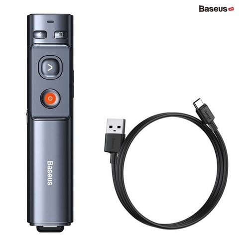 Bút trình chiếu Baseus Orange Dot – Laser đỏ, 100m, điều khiển không dây, USB/Type-C, cho Laptop/MacBook