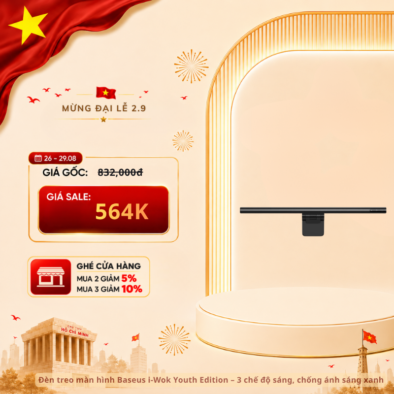 Đèn treo màn hình Baseus i-Wok Youth Edition – 3 chế độ sáng, chống ánh sáng xanh