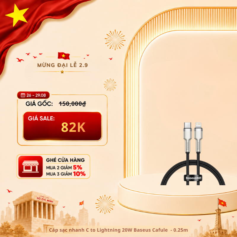 Cáp sạc nhanh C to Lightning 20W Baseus Cafule Metal cho iPhone 12 Series