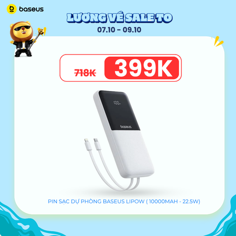 Pin Sạc Dự Phòng Baseus Lipow Dual-Cable 10000mAh/20000mAh 22.5W (Digital Display, With USB to C 3A 0.2m)