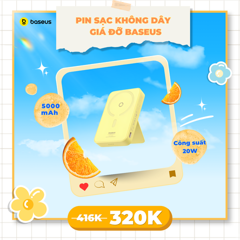Pin Sạc Không Dây Nam Châm Baseus MagPro Magnetic Bracket Wireless 5000mAh 20W ( tích hợp chân đế giữ điện thoại)