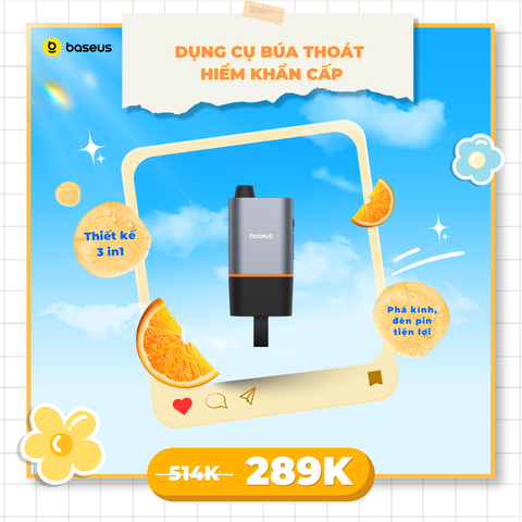 Dụng Cụ Búa Thoát Hiểm Khẩn Cấp tích hợp đèn LED cho xe Ô Tô Baseus Sharp Tool Series Emergency Hammer Pro (3 in 1)