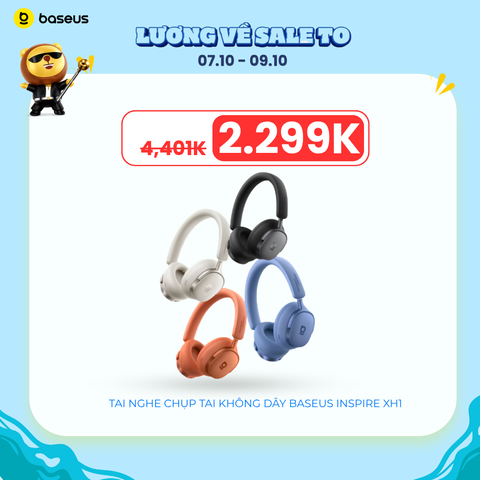 Tai Nghe Chụp Tai Không Dây Baseus Inspire XH1 (Bluetooth v6.1, 100H, Smart App Control, -48dB ANC, 5-Mic ENC, Sound By Bose, Dolby Audio, LDAC, Hi-Res Audio, SuperBass 3.0, SuperBalance 3.0, SoundFit)