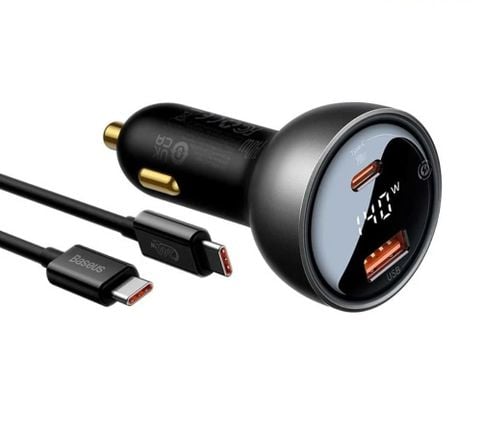 Tẩu Sạc Nhanh Dùng Trên Ô Tô Baseus Digital Display PD3.1 Dual Fast Charger Car Charger U+C 140W Kèm Cáp C to C 240W