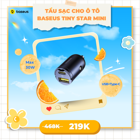 Tẩu Sạc Cho Ô Tô Baseus Tiny Star Mini 30W (USB+Type-C / 2*Type-C)