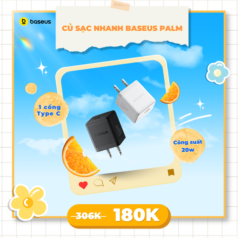 Củ Sạc Nhanh Baseus Palm 1C 20W (For iPhone/iPad/Samsung/Google Pixel)