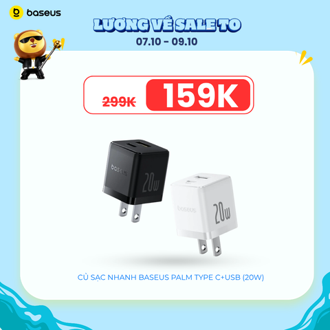 Củ Sạc Nhanh Baseus Palm C+U Charger 20W (USB + Type C Dual Port, 20W PD/QC 3.0 Multi Quick Charge Support)