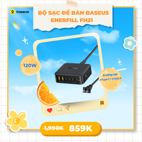 Bộ Sạc Để Bàn Baseus EnerFill FH21 120W (4*Type-C + 2*USB-A port)