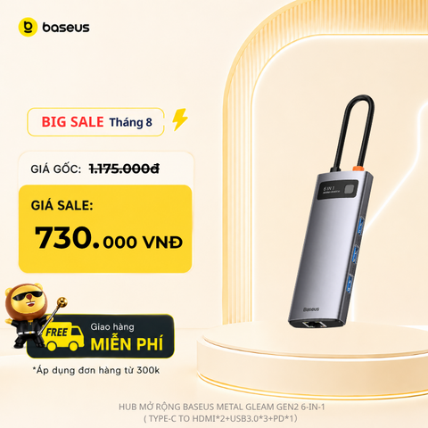 Hub mở rộng Baseus Metal Gleam Gen2 6-in-1 – Đa năng, dùng cho Macbook/Laptop/iPad/Smartphone, bản nâng cấp mới  - Cũ