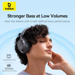 Tai Nghe Chụp Tai Không Dây Baseus Bass BH1 (Bluetooth v6.0, 80H, 600mAh, SuperBass 2.0, AI ENC, Ultra-Low Latency, Smart App Control)