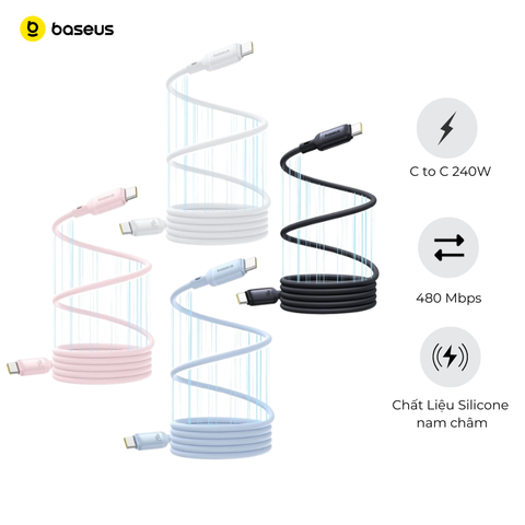 Cáp Sạc Nhanh Nam Châm Chống Rối Baseus PicoGo Magnetic Liquid Silicone C to C 240W (480Mbps)