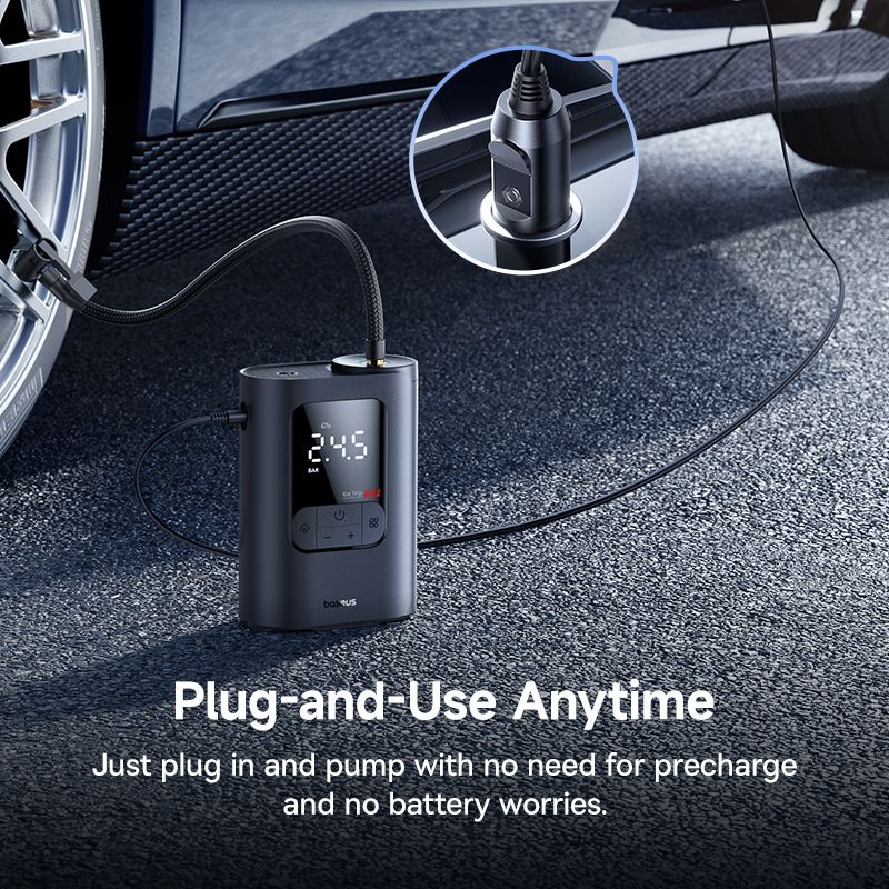 Máy Bơm Lốp Ô Tô Có Dây Baseus GoTrip VA1 Pro (5 Inflation Modes, No Battery, ±0.05 BAR Pressure Accuracy, 3-Way LED Lighting for Night Use)