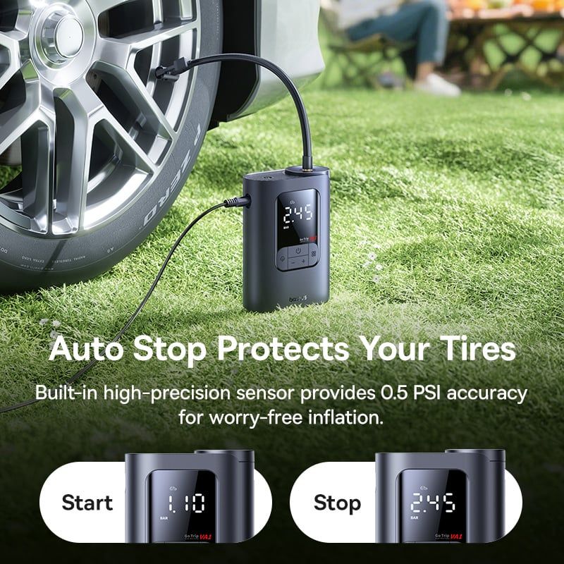 Máy Bơm Lốp Ô Tô Có Dây Baseus GoTrip VA1 Pro (5 Inflation Modes, No Battery, ±0.05 BAR Pressure Accuracy, 3-Way LED Lighting for Night Use)