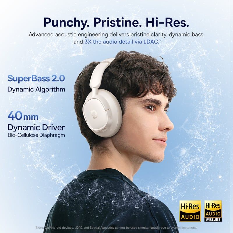 Tai Nghe Chụp Tai Không Dây Baseus Bass BH1 NC (Bluetooth v6.0, 80H, 600mAh, Smart App Control, 4-Layer Noise-Cancelling System, 5-Mic Al Clear Calls, Hi-Res Audio, SuperBass 2.0, Adaptive Hybrid ANC)