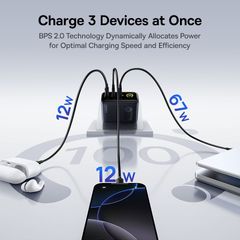 Củ Sạc Nhanh Baseus PicoGo AE21 100W (2*Type-C + 1*USB-A port, Real-Time Charging Info Display)