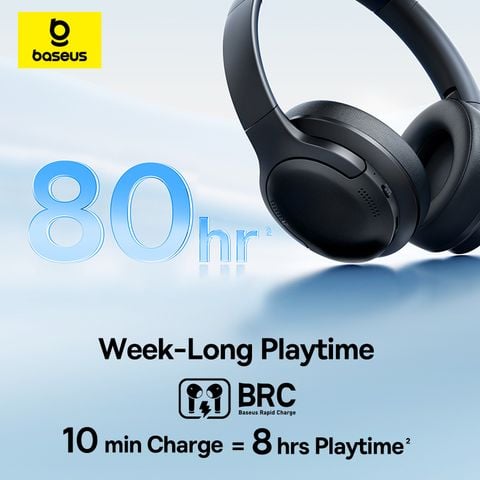 Tai Nghe Chụp Tai Không Dây Baseus BH1 Lite (Bluetooth v6.0, 80H, Super Bass Hit, Super Bass Hit, Enhanced Audio Quality, Ultra-Low Latency, Interference Proof, Al-Powered Voice Boost, Sound Sensor Directional, ENC Clear Calls)