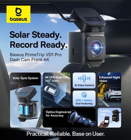 Cam Hành Trình Cho Ô Tô Baseus PrimeTrip VD1 Pro 4K (170° Adjustable View, Solar Sync System, 2.4GHz WiFi & App Control, Enhanced Night Vision, GPS Positioning)