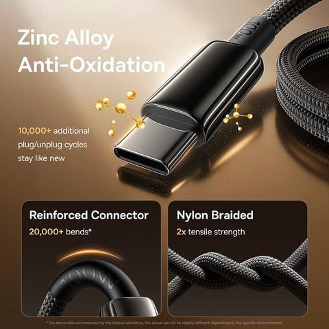 Cáp Sạc Nhanh USB to Type-C Baseus Tungsten Gold Air 100W (1.2m, 480Mbps)