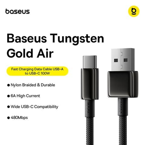 Cáp Sạc Nhanh USB to Type-C Baseus Tungsten Gold Air 100W (1.2m, 480Mbps)