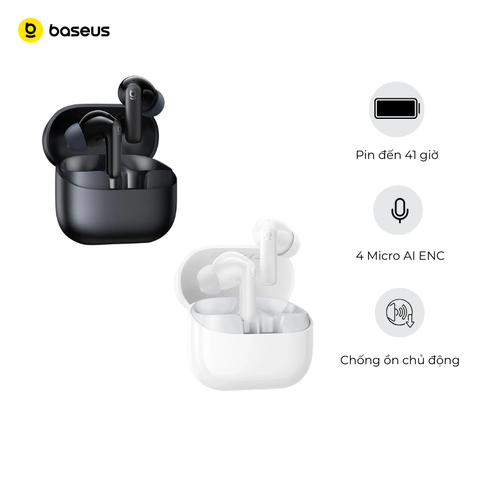 Tai Nghe Không Dây TWS Baseus Bass EP10 NC (Bluetooth v6.0, 7H, -43dB Deep Noise Cancelling, SuperBass, IP55, 58ms Low Latency)