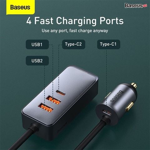 Tẩu sạc nhanh Baseus Share Together 120W – Mở rộng 4 cổng (4×30W), hỗ trợ QC/PD/PPS, sạc nhanh cho ô tô tiện lợi