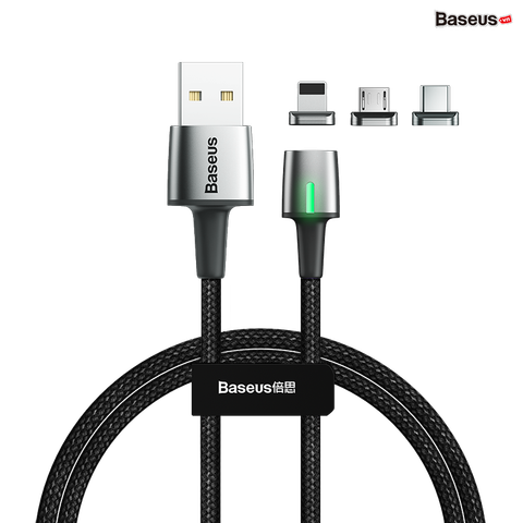 Bộ cáp từ 3 đầu Baseus Zinc Magnetic Series 2 Cable Kit（Lightning/ Type C/ Micro Magnetic Connetor + USB Cable）