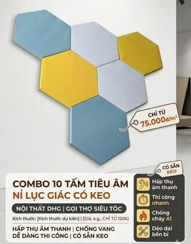 Combo 10 Tấm Tiêu Âm Vải Nỉ Hình Lục Giác