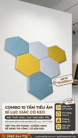 Combo 10 Tấm Tiêu Âm Vải Nỉ Hình Lục Giác Có Keo Dán