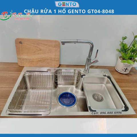 Chậu rửa bát 1 Hỗ GENTO GT04-8048, Inox 304 - BH 3 năm