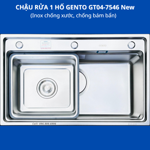 Chậu rửa bát 1 hố GENTO GT04-7546 New | chống xước | chống bám bẩn | Bảo hành 3 năm