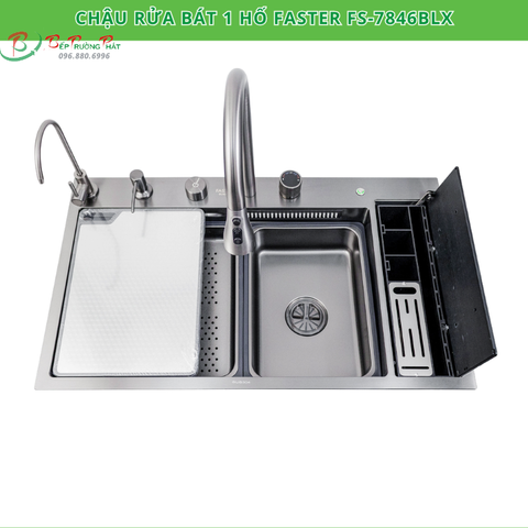 Chậu rửa bát 1 hố Faster FS-7846BLX kết hợp giá dao thớt tự nâng hạ